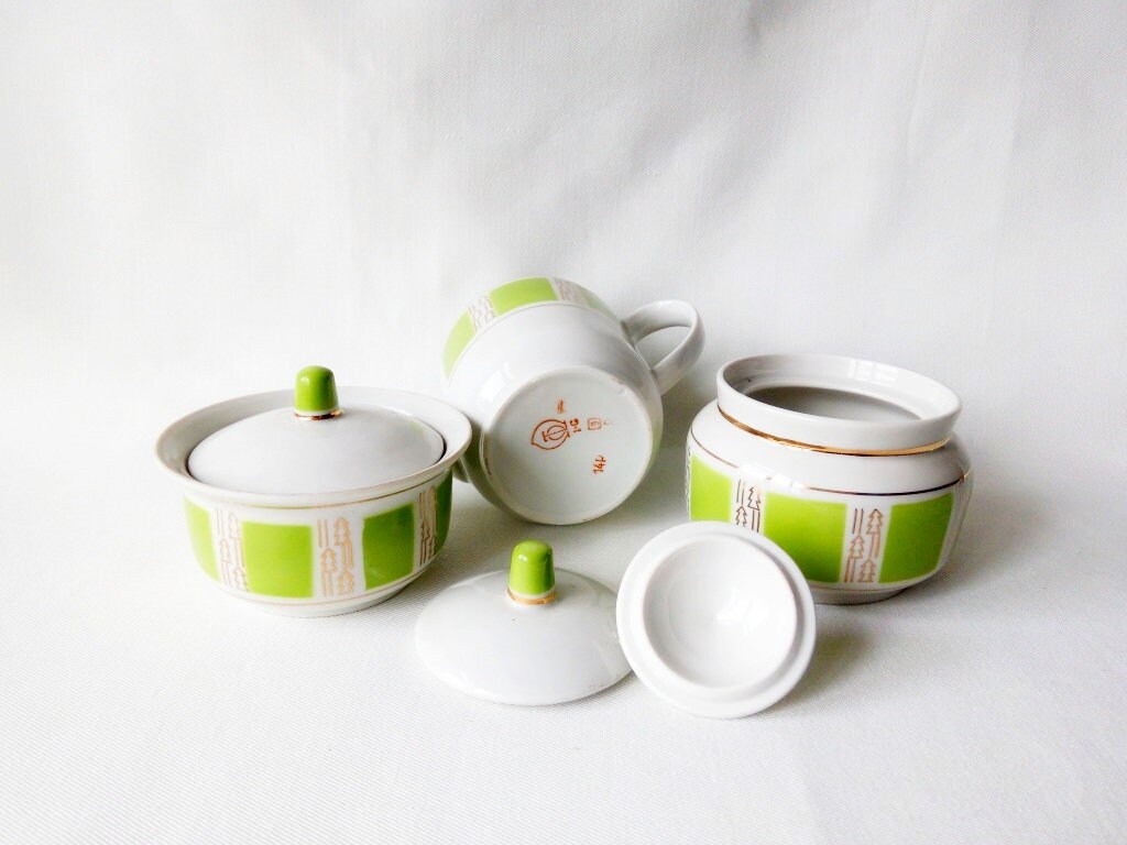 Vintage Green Tea Set Retro Porcelain Tea Tableware Old Etsy