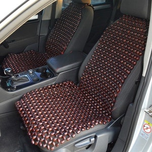 Handcrafted Wood Bead Car Seat Cover (Set of 2): Natural Boho Style
