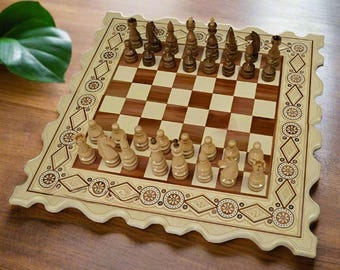 Handmade Wooden Chess Set- Large Folding Chess Board with Personalized Design
