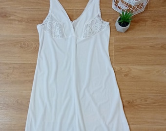 Vintage White Lace Slip Dress, Romantic Nightgown for Sizes L-2XL