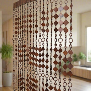 Rustic charm: wooden beaded door curtains for an inviting entryway - Retro Bead curtain doorway - Housewarming gift first home