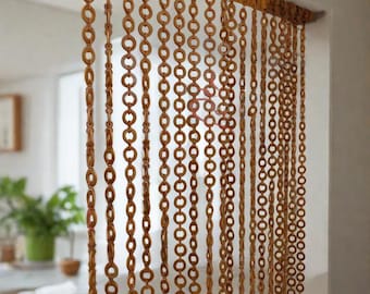 Unique Custom Size Door Curtains - Handmade Wooden Bead Home Accent - Handcrafted Boho Home Decor - Wood slat room divider
