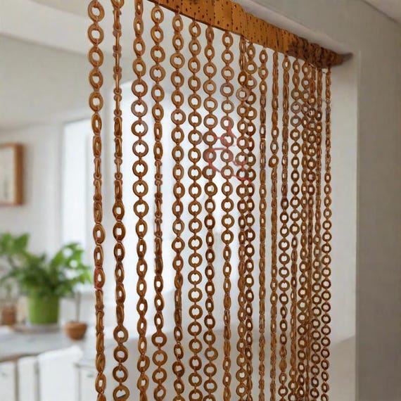 Unique Custom Size Door Curtains - Handmade Wooden Bead Home Accent - Handcrafted Boho Home Decor - Wood slat room divider