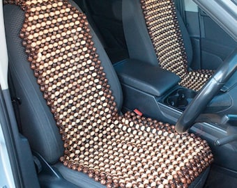 手作りの木製ビーズカーシートカバー2枚：ナチュラルなボヘミアンスタイル