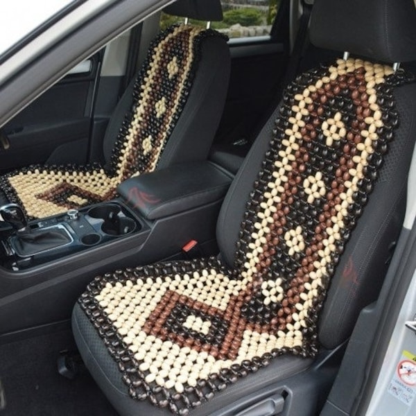 Boho Wood Bead Car Seat Cover (Set of 2): Acupressure Comfort