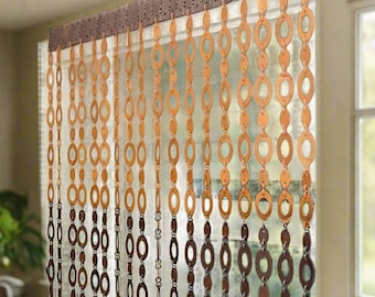 Cortina de cuentas de madera hecha a mano – Decoración boho para el hogar, separador de ambientes