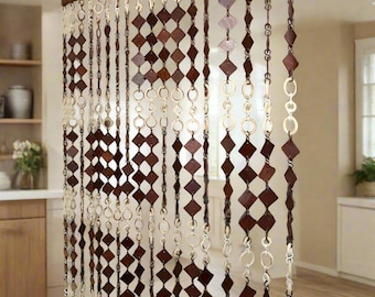 Cortina de puerta estilo boho con cuentas de madera – Regalo ideal para inauguración de casa, 198 cm de altura