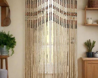 Handgefertigte Holzperlenvorhang - Boho Türvorhang
