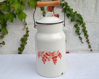 Pichet émaillé vintage blanc rustique - Déco de cuisine de ferme - Déco rustique - Cadeau pour maman