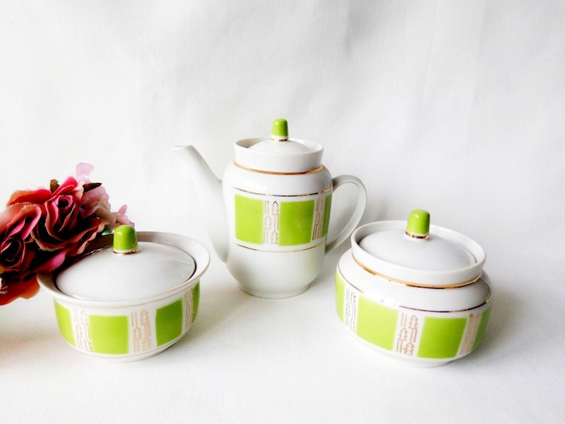 Vintage Green Tea Set Retro Porcelain Tea Tableware Old Etsy