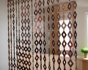 Cortina de puerta con cuentas de madera hechas a mano - Separador de ambientes estilo boho
