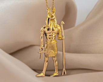 18K Gold Anubis Pendant, God of Mummification, Solid Gold Anubis Necklace, Anubis Jewelry