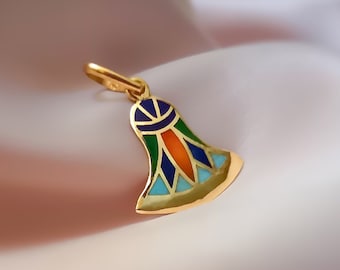 18k Solid Gold Lotus Pendant, Multicolored Enamel Lotus Flower, Gold Lotus Necklace, Spiritual Jewelry