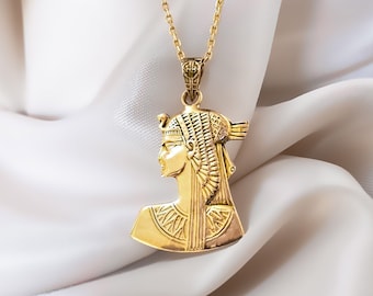 18K Gold Cleopatra Pendant, Queen Cleopatra, Cleopatra Gold Pendant, Egyptian queen
