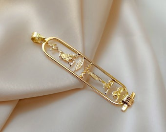 Open Style Cartouche, 18K Gold Cartouche, Your Name In Hieroglyphics, Personalized Gold Cartouche Pendant
