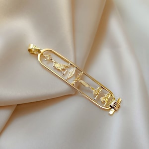 Open cartouche, 18 kt gouden cartouche, jouw naam in hiërogliefen, gepersonaliseerde gouden cartouchehanger