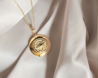 18K Gold Eye Of Ra Necklace, Eye Of Horus Pendant, Egyptian necklace, Protection jewelry
