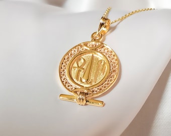 18K Gold Happiness Necklace, Health, Life and Happiness Pendant, Egyptian Theme Pendant, Hieroglyphs Symbols Round Cartouche