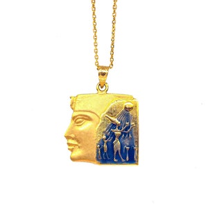 18K Solid Gold Tutankhamun Pendant, King Tut Necklace, Akhenaten Necklace, King of Egypt