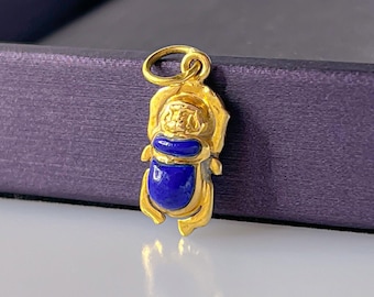 Scarab Pendant 18K Solid Gold, Double-Sided Turquoise and Lapis Lazuli, Ancient Egyptian Scarab Jewelry