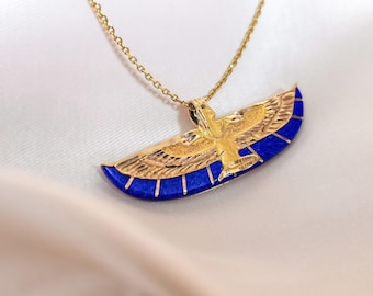 18K Gold Isis Pendant, Lapis Lazuli Isis Pendant, Egyptian Isis Jewelry, Queen of throne