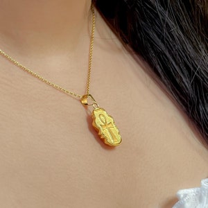 Pendentif scarabée en or 18 carats, scarabée double face et ankh, collier scarabée en or massif, scarabée égyptien, collier Ankh