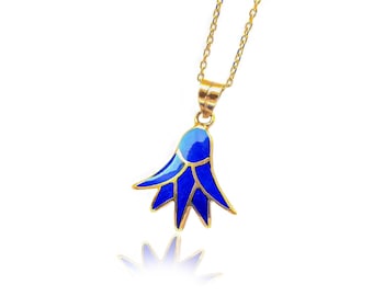 18k Gold Lotus Pendant, Gold Lotus Flower, Gold Flower Jewelry, Spiritual Flower Pendant
