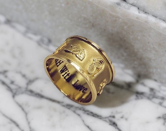 Cartouche Ring, 18K Gold Ring, Hieroglyph Ring, Egyptian Wedding Band