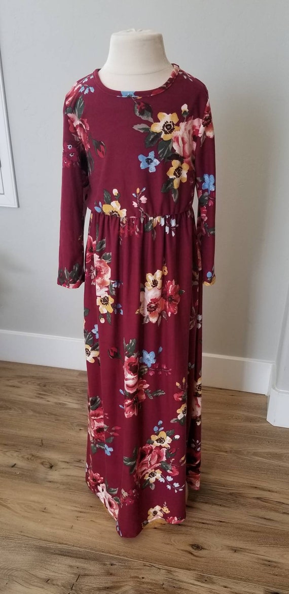 maroon floral maxi dress