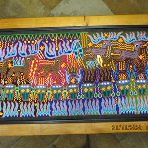 Shaman Huichol Yarn Painting JOSE BENITEZ SANCHEZ n4 120x60cm 48&quot;x24&quot;