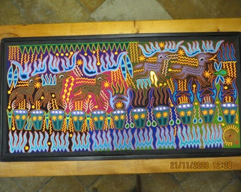 Shaman Huichol Yarn Painting JOSE BENITEZ SANCHEZ n4 120x60cm 48"x24"