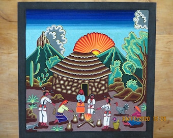 Shaman Huichol Yarn Painting 60 x 60 cm 24"x 24"