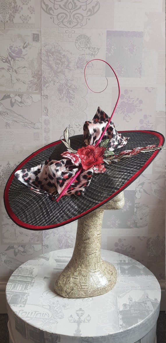 Luana - Black and Red Animal Print Leopard Wide Brimmed  display picture 1
