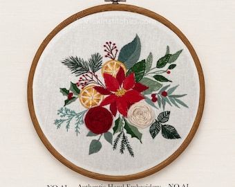 Poinsettia Hand Embroidery Kit: DIY Christmas Floral Bouquet