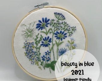 Floral Hand embroidery patterns  PDF For Sale Blue Flowers Hand Embroidery Patterns for Beginners - Embroidery designs Downloadable