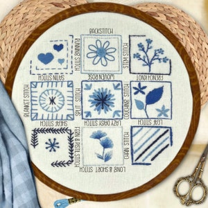 Beginner kit-Hand embroidery stitch sampler-Embroidery starter kit-Embroidery beginner kit-Embroidery Pattern-Christmas gift-handmade