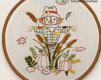 Scarecrow & Pumpkins Embroidery Pattern: Autumn Home Decor (PDF Downloadable Pattern Packet)