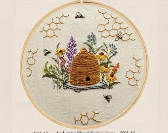 Honey Bee Embroidery Kit: Beginner Beehive & Wildflowers