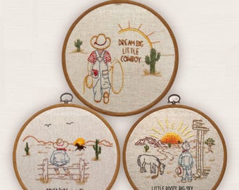 Dream big little Cowboy Adventure Awaits  Embroidery kit for beginners : Western Nursery Decor