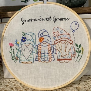 Pattern Hand Embroidery Design PDF Instant Download Printable |Easy Instructions| For Beginners|  Gnome Sweet Gnome Flowers