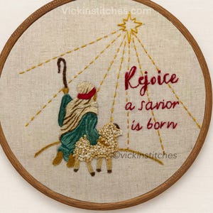Christmas Nativity Embroidery Kit for beginners. Nativity scene with baby in manger. Joy to the world. North Star Needlepoint kit files..