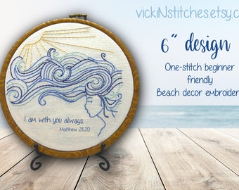 Beach waves wall hanging Christian Embroidery Kit for beginners.  Ocean, beach, nature embroidery for beginners. Beachlife embroidery.