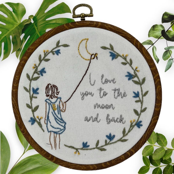 Beginner Embroidery kit |Love you to the moon, |easy |Embroidery Kit with Pattern|Embroidery Designs|Embroidery Hoop| DIY craft gift|Love