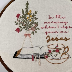 Floral Bible & Coffee Embroidery Pattern: Christian Hand Stitch (PDF ...