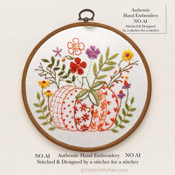 Floral Pumpkin Embroidery Kit: Autumn Wall Decor for Beginners