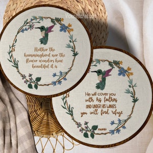 Beginner embroidery kit, Hummingbird hand Embroidery kit . Christian embroidery, DIY hummingbird embroidery psalms 91 flower embroidery