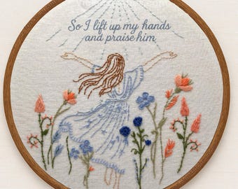 Lift Up My Hands Embroidery Kit – Floral Praise Design