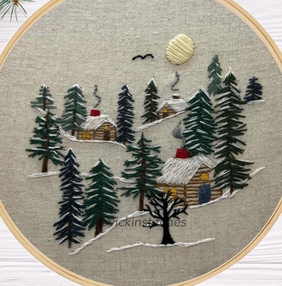 DIY Christmas Embroidery Kit with Winter Village Scene