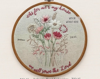 Christian Embroidery Kit: Joshua Scripture, Floral DIY Decor (Beginner-Friendly)