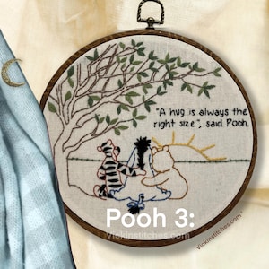 Winnie the Pooh 3 beginner embroidery pattern PDF. Digital download. Winnie the Pooh Nursery wall art decor Pooh decor. nursery decor wall